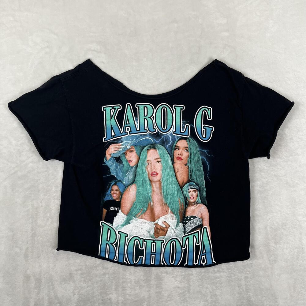 Karol G T-Shirt Womens Medium Black Cropped Bichota Concert Music Graphic